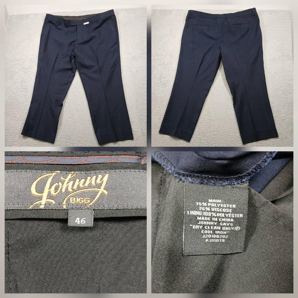 Johnny Bigg Men's Size 46 Navy Blue Dress Pants Flat Front‎ Business Casual